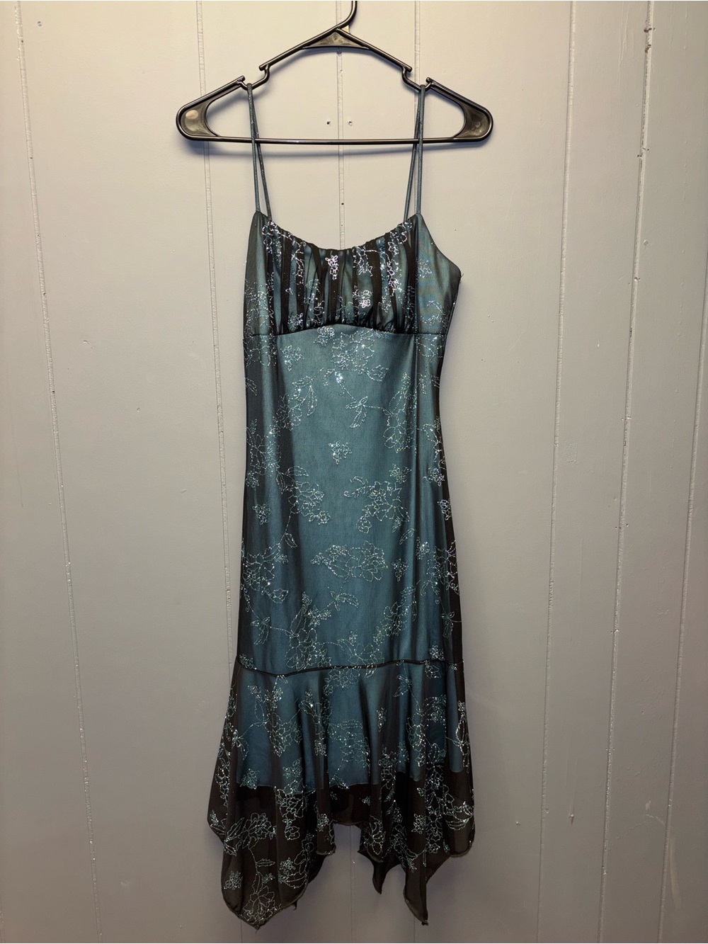 Taboo Teal & Charcoal High-Low Floral Slip Dress